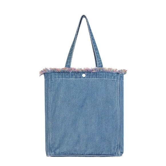 Brand New Clearance - Forest-Inspired Red Fringe Boho Denim Tote Bag for Women - Picture 1 of 8